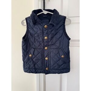 babyGap Kids Quilted Barn Vest Navy Blue Gold Button Corduroy Collar 18-24 M